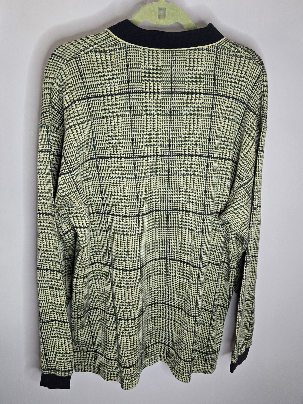 Vintage Bugle Boy Classics Long Sleeve Polo Cream Green Navy XL 100% Cotton - Picture 2 of 16